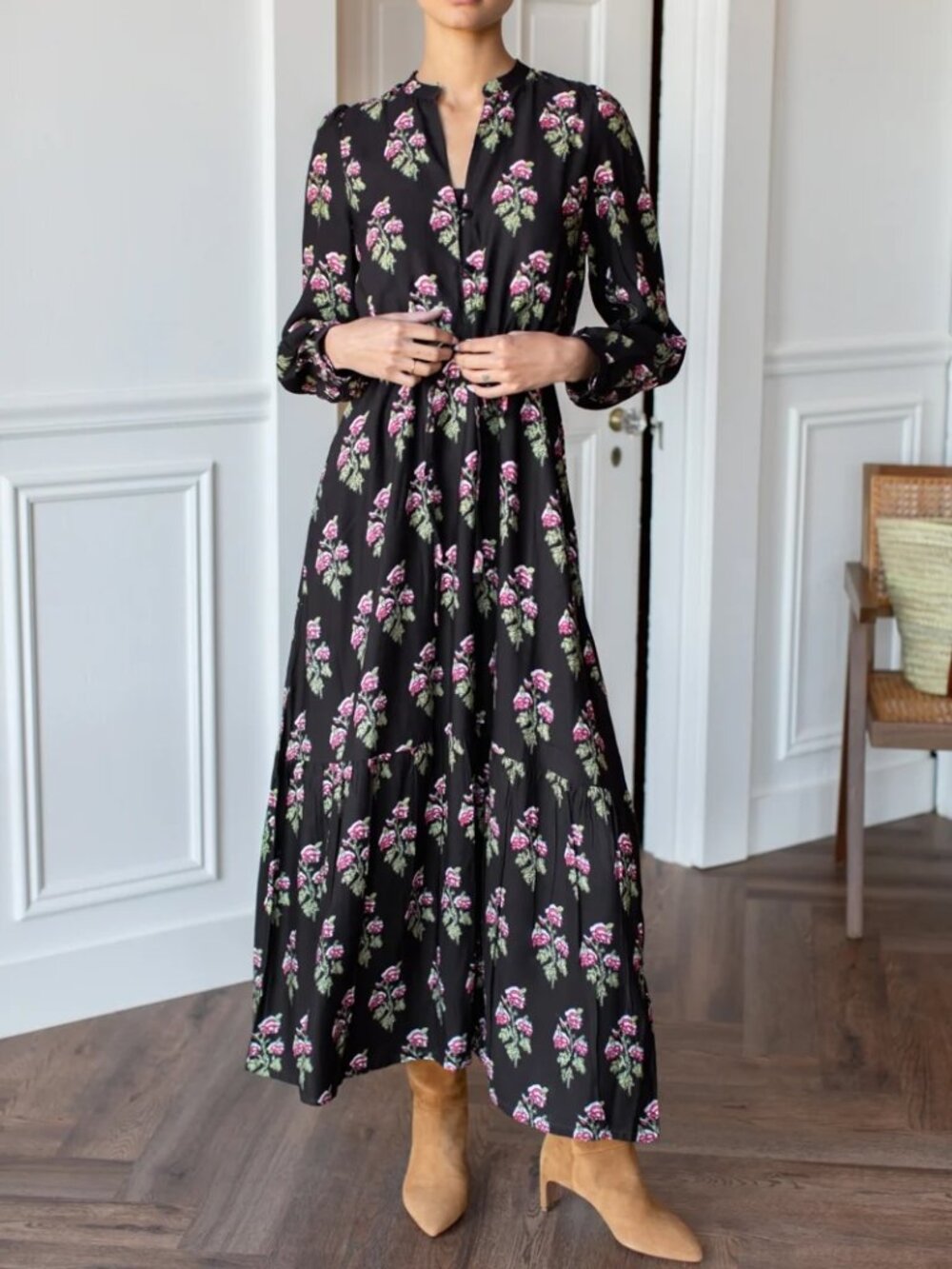 Emerson Fry Frances 3 Wineberry Hand Block Maxi Dress | Size S